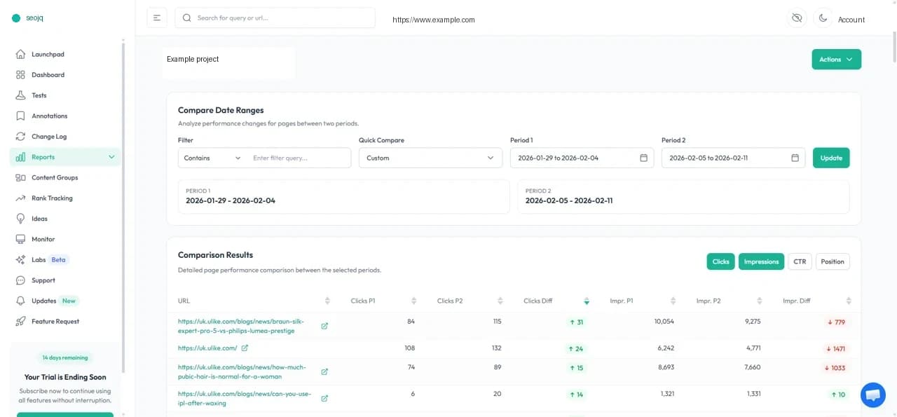 Desensitized seojq compare pages analytics table